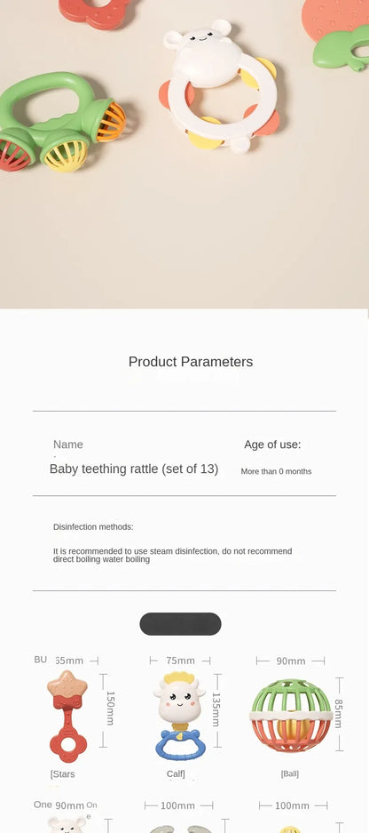 Baby Rattle 0-12 Months Newborn Soft Bell Teethers Hand Shaking Crib Mobile Ring Educational Toy For Children Set Gifts