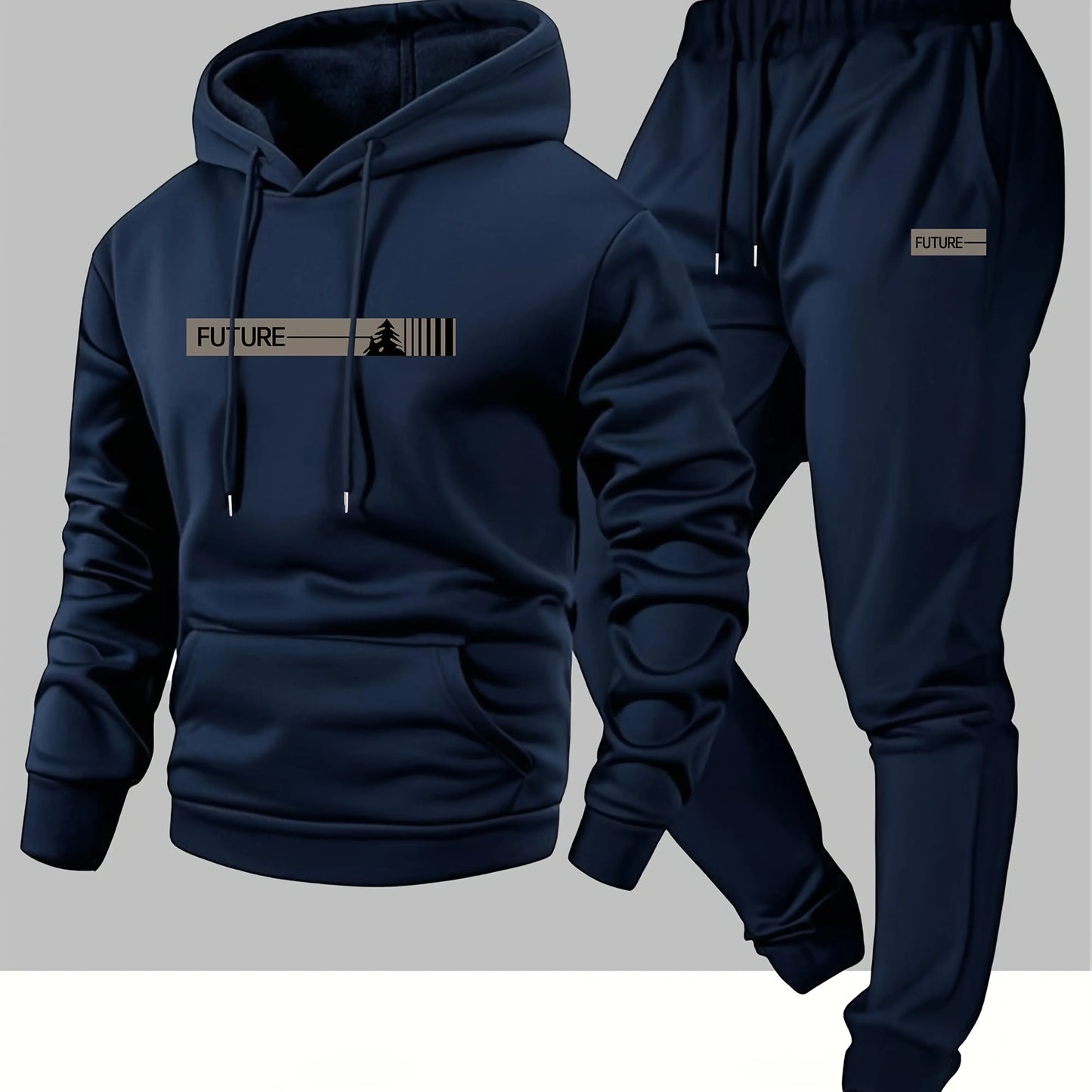 Men's two-piece set casual long-sleeved hooded sweatshirt and sports pants outfit suitable for winter and autumn  Sports outfit