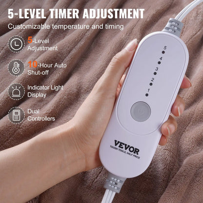 Queen Size Electric Blanket 84\" X 90\" Soft Flannel 10 Hours Timer Auto-Off 5 Heating Levels-Heated Throw