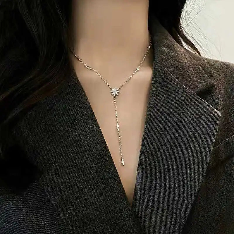 New 925 Sterling Silver Star Necklace Simple Personality Charm Long Choker Birthday Gift Women's Fine Jewelry