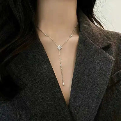 New 925 Sterling Silver Star Necklace Simple Personality Charm Long Choker Birthday Gift Women's Fine Jewelry