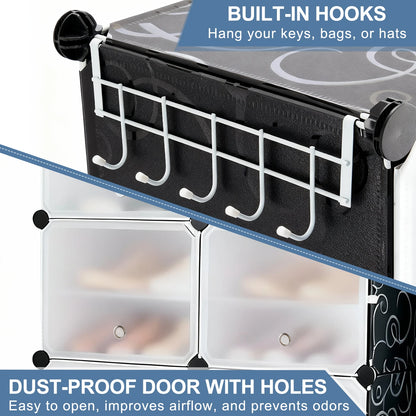 JHK 6-Tier Plastic Stackable Shoe Storage Cabinet with Door Multilayer Shoe Shelves Organize for Space Saving Cabinet Home