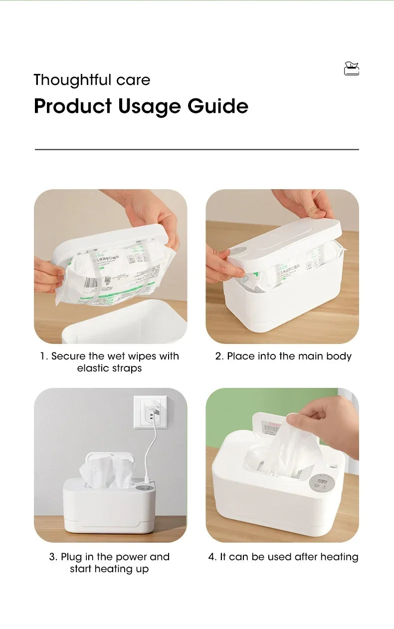 Portable Baby Wipe Warmer 2-in-1 Heated Towel Dispenser with LED Display Heating Box for Home Car Travel Accessories