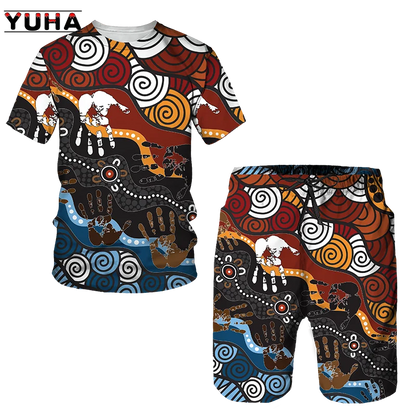 YUHA,Newest African Print Women's/Men's T-shirts Sets Africa Dashiki Men’s Tracksuit/Vintage Tops Sport And Leisure Summer Male
