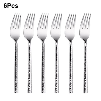 6/12/15Pcs Sliver Heavy Cutlery Stainless Steel 304 Tableware Western Dinner Set Mirror Hammer Pattern Handle Knife Fork Spoon
