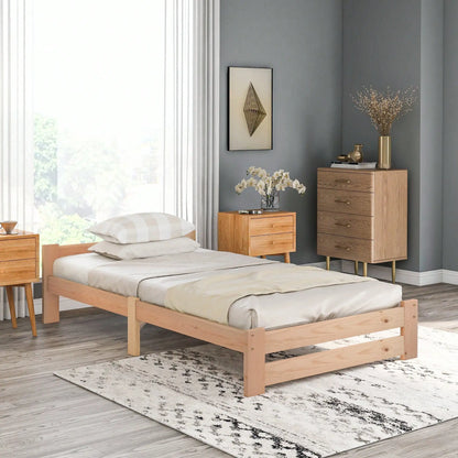 КОМНТОМ Single Bed 90 x 200 cm, Solid Wood Bed with Slatted Frame and Headboard Youth Bed