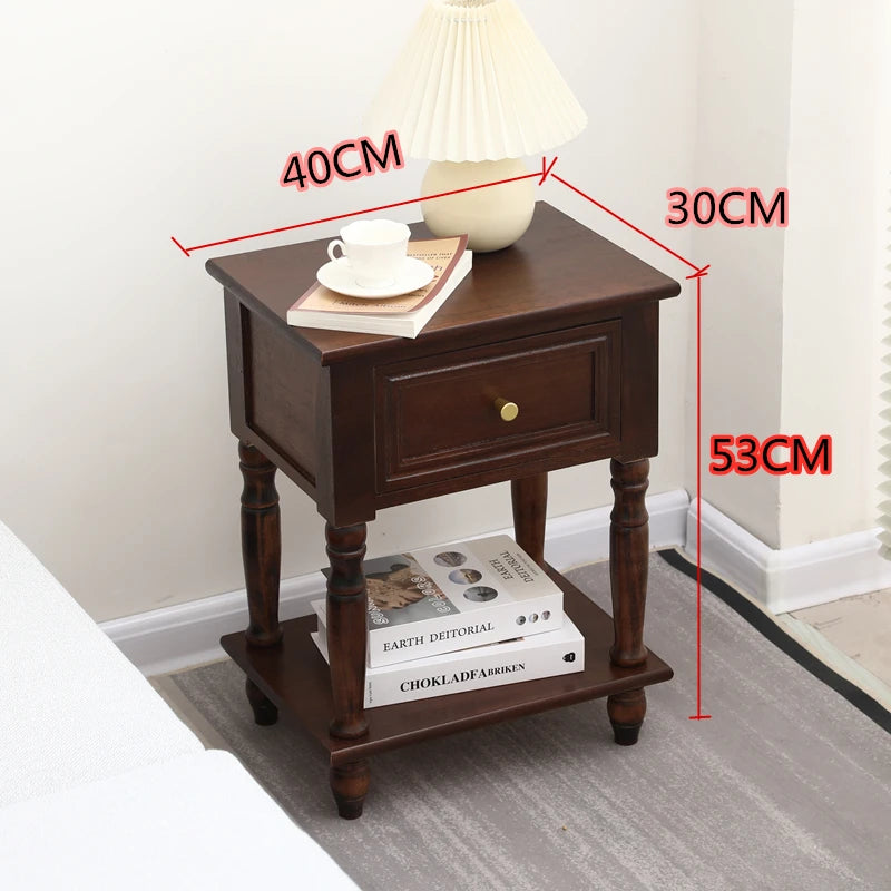 Solid Wood Nightstand Vintage French Distressed Bedside Table with Drawer for Bedroom Storage Cabinet Side Table