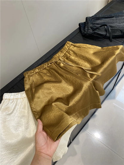 Women's Solid Color Satin Ice Silk Texture Shorts Summer Versatile Elastic Waist Loose Smooth Female Casual Versatile Hot Pants