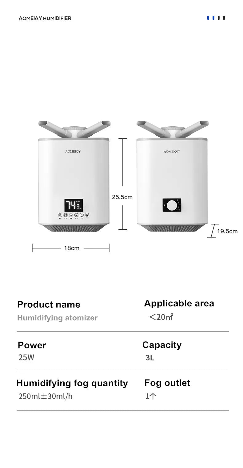 3L Humidifiers High-capacity Electric Humidifiers Double Nozzle Diffuser Bedroom Cool Mist Maker Night Lamp Purification