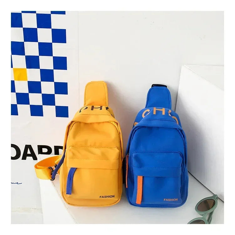 Cool kids bags for boys. Contrast color chest bag for little boys to go out Canvas messenger bag for coins