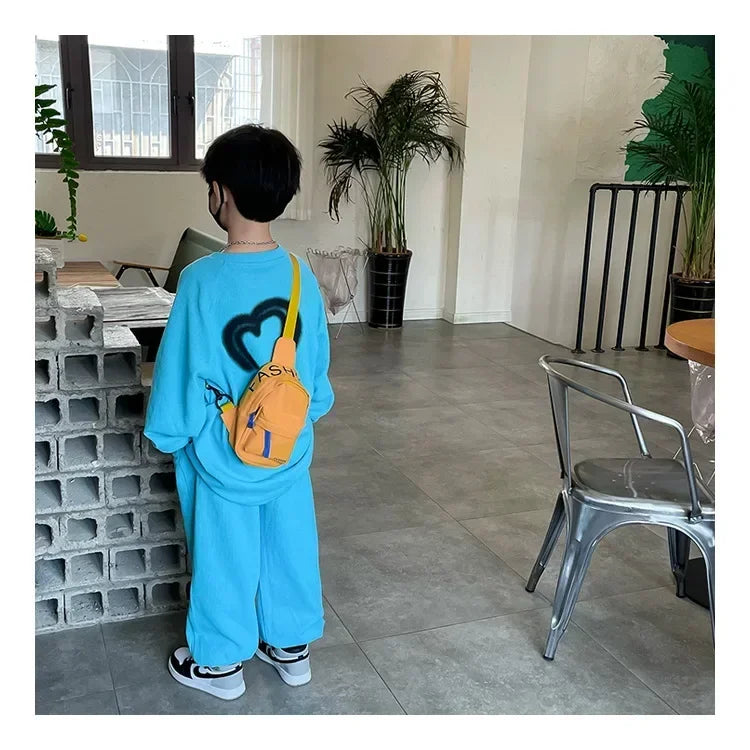 Cool kids bags for boys. Contrast color chest bag for little boys to go out Canvas messenger bag for coins
