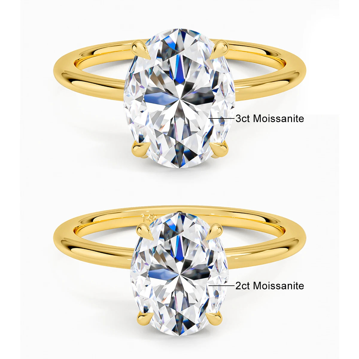 AU585 2ct 3ct Oval Moissanite Diamond Ring for Women 100% 14K Gold Egg Shaped Wedding Band Classic Luxury Jewelry Certified