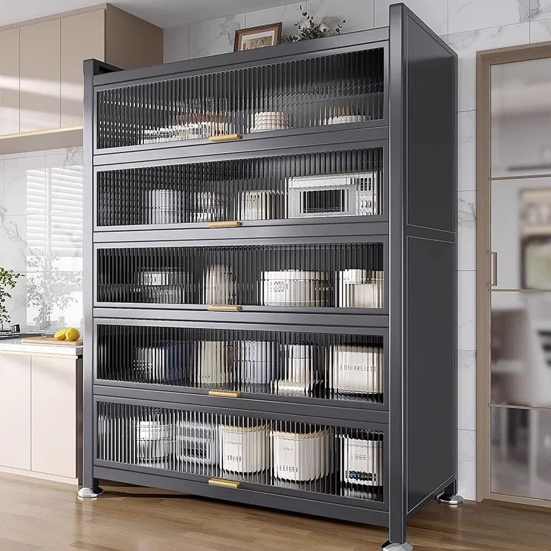 Sideboard Cabinet Locker Kitchen Shelf Floor Multi-Layer Home Living Room Microwave Oven with Door Storage Cabinet