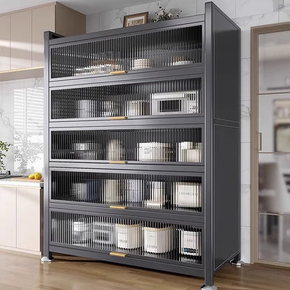 Sideboard Cabinet Locker Kitchen Shelf Floor Multi-Layer Home Living Room Microwave Oven with Door Storage Cabinet