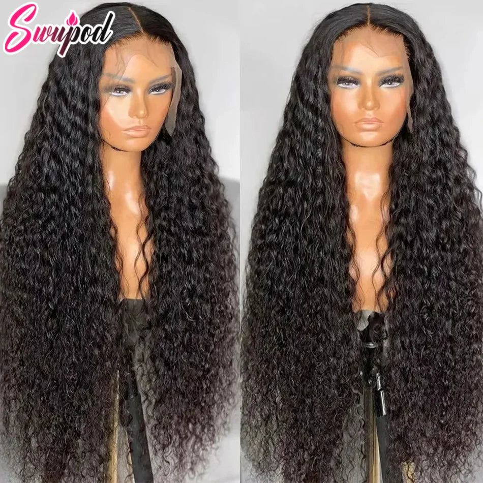 30 40 inch 250% 13x6 HD Lace Frontal Wig for Women 13x4 Front Deep Wave Kinky Curly Human Hair Dark Black Glueless Pre Plucked