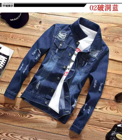 Spring Autumn Mens Denim Jacket + Jeans Pants Set Fashion Letters Printed Coat Trousers Two Piece Denim suit