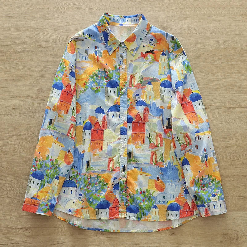 2026 Spring New Women Printed Shirts Long Sleeve Blouses Lazy Lady Tops Casual Female Clothes