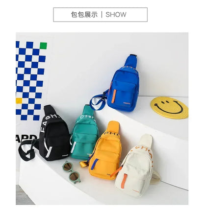 Cool kids bags for boys. Contrast color chest bag for little boys to go out Canvas messenger bag for coins