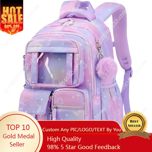 Kids Backpack for Girls - Middle School & Elementary School - Kawaii Ita Backpack - Purple