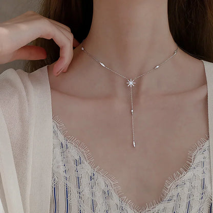 New 925 Sterling Silver Star Necklace Simple Personality Charm Long Choker Birthday Gift Women's Fine Jewelry
