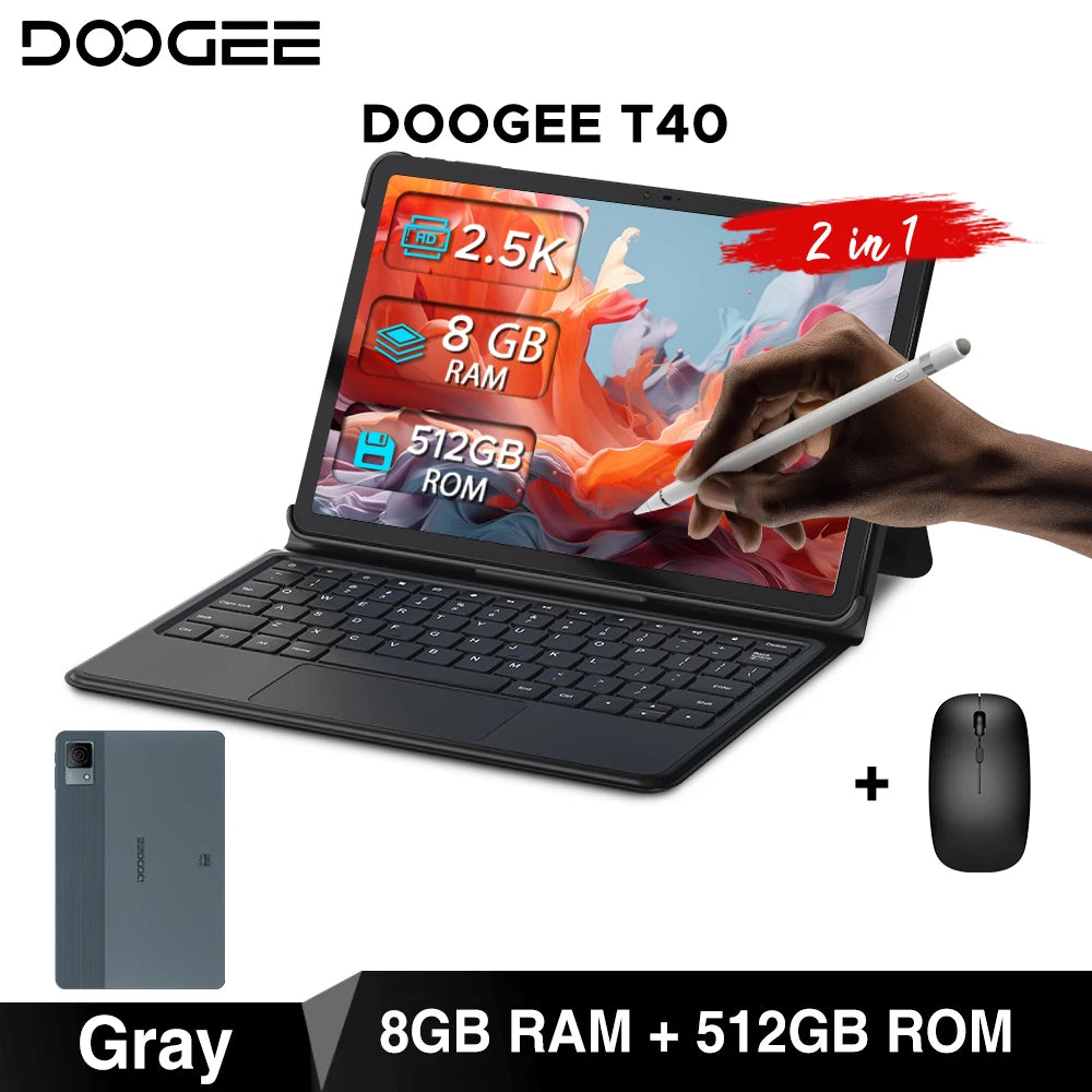 World Premiere DOOGEE T40 Tablet 11" IPS 2.5K Display 8GB 512GB Android 14 Helio G99 8580mAh 18W Charge Hi-Res Quad Speakers