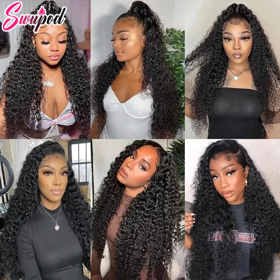 30 40 inch 250% 13x6 HD Lace Frontal Wig for Women 13x4 Front Deep Wave Kinky Curly Human Hair Dark Black Glueless Pre Plucked