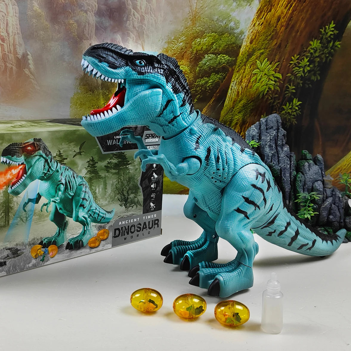 Large Size Electric Dinosaur Toy Walking with Spraying & Egg-Laying Features Sounds Lights Mechanical Movements for Kids