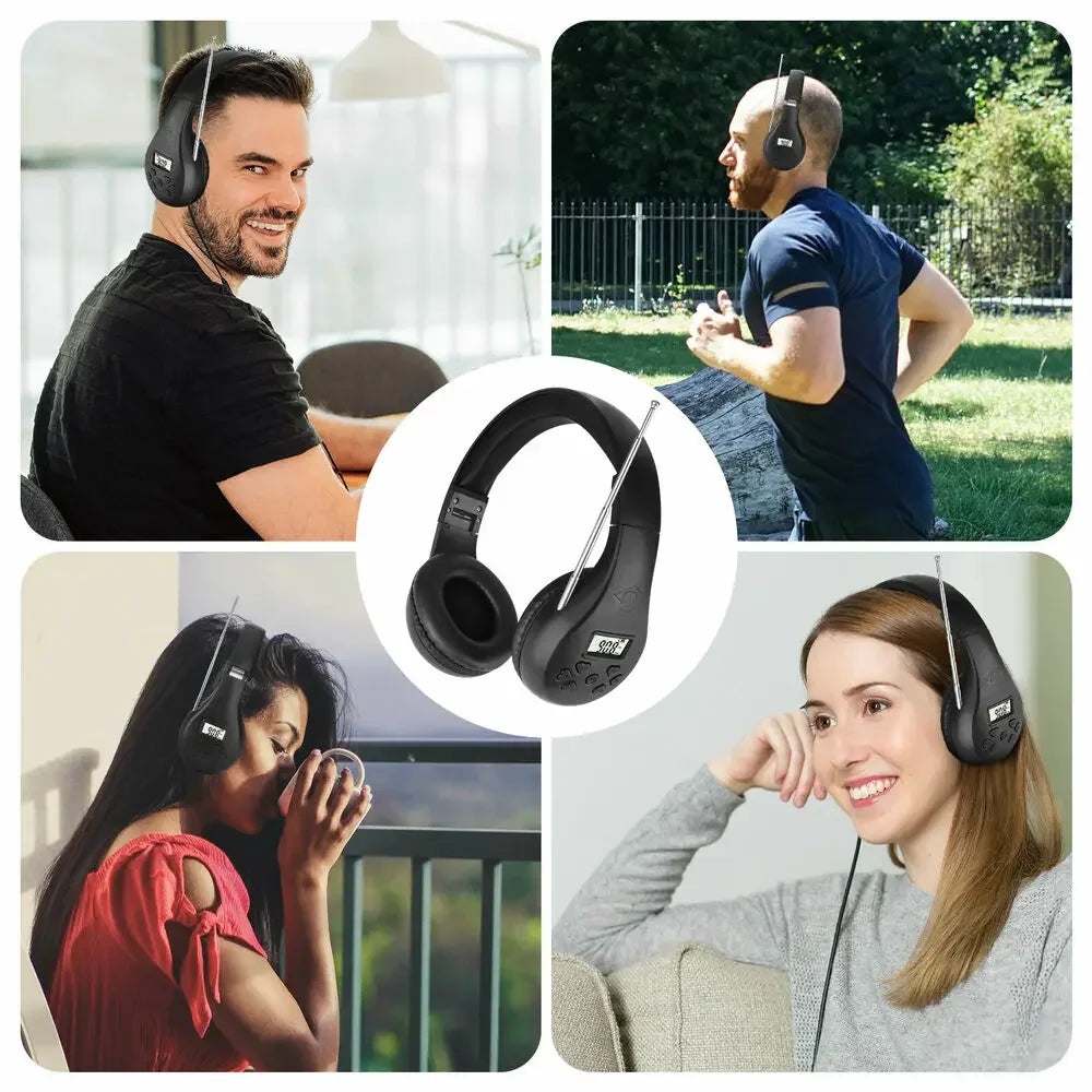 Head-mounted Headset FM Radio Headphone Stereo Headset Wireless Digital Display Headset Portable Walking Radio Receiver Earphone