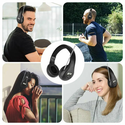 Head-mounted Headset FM Radio Headphone Stereo Headset Wireless Digital Display Headset Portable Walking Radio Receiver Earphone