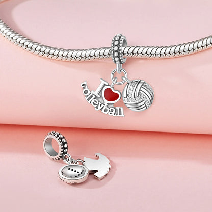 PANPOKI 925 Sterling Silver Volleyball Sport Pendant Beads Original Pendants Bracelet Charm Jewelry Party DIY Gifts