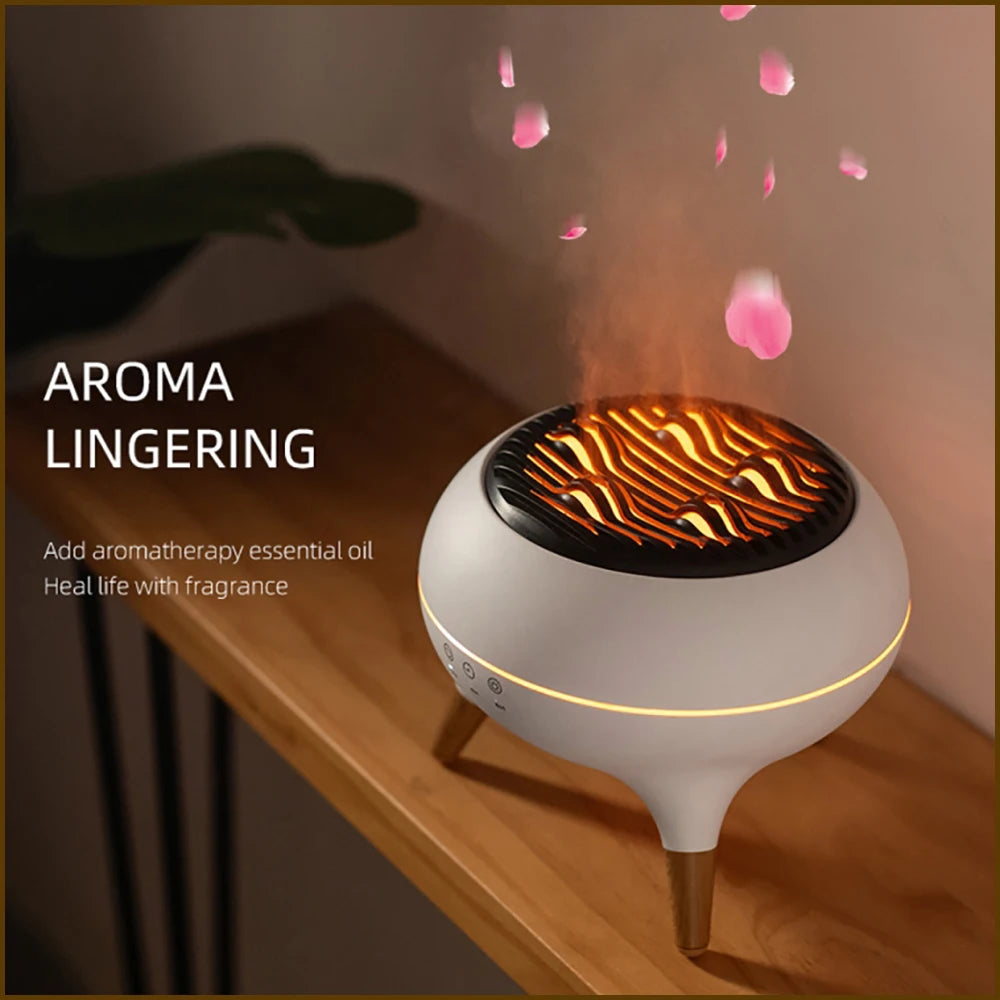 350ml Humidifier Aromatherapy Essential Oil Simulate Flame Aroma Diffuser,Remote Control Adjusted Colorful Atmosphere Lighting,