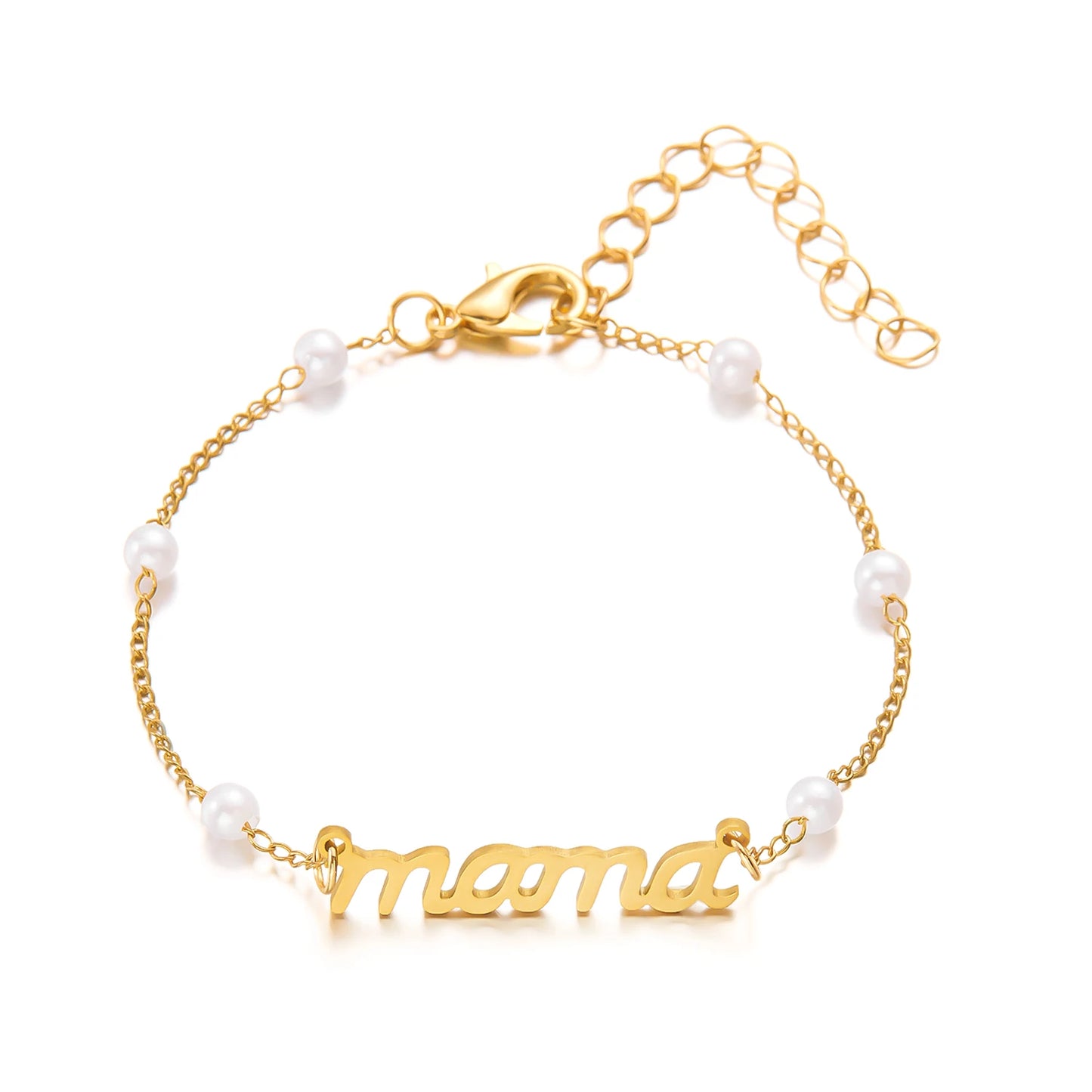 Imitation Pearl Letter Mama Pendant Bracelets Fashion Charms Stainless Steel Chains Bracelet for Women Jewelry Mother's Day Gift