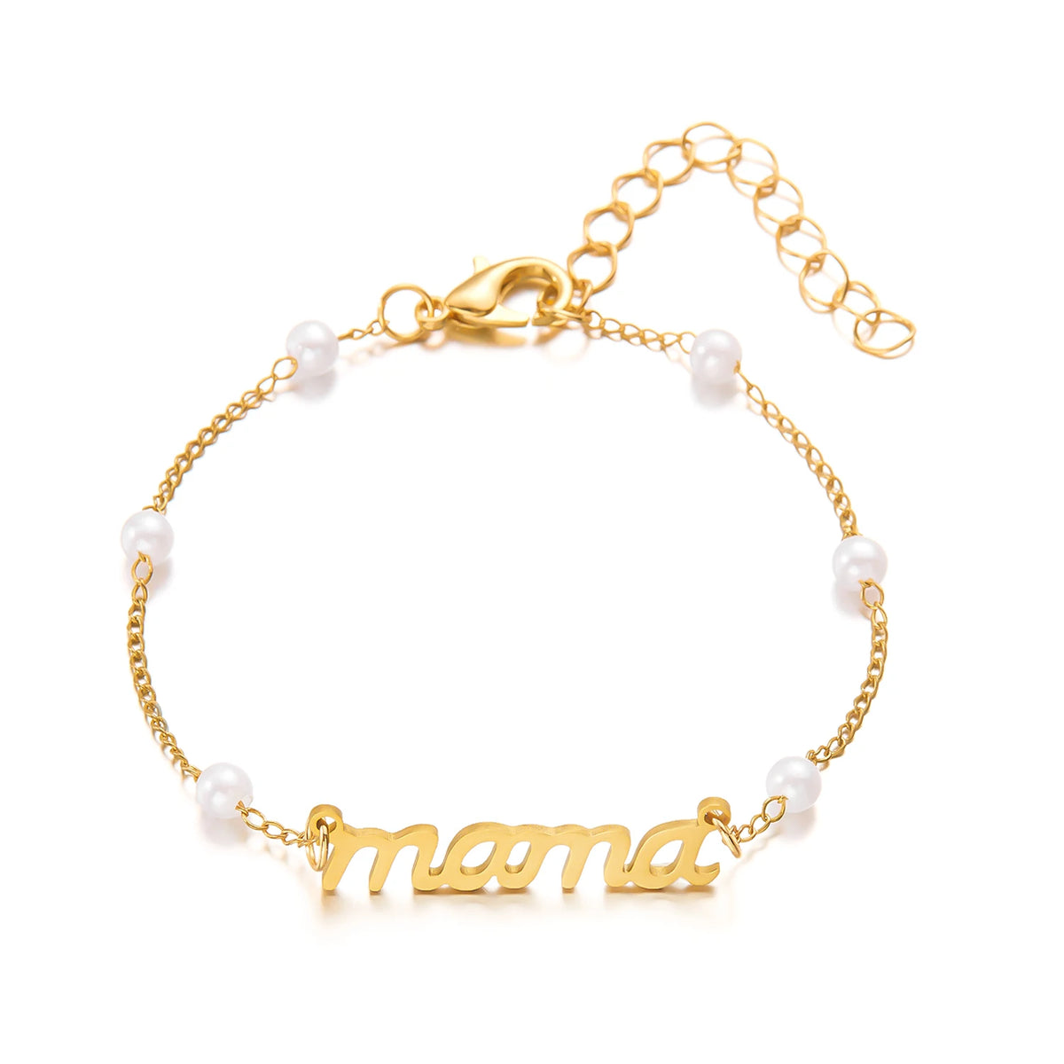 Imitation Pearl Letter Mama Pendant Bracelets Fashion Charms Stainless Steel Chains Bracelet for Women Jewelry Mother&