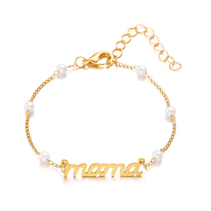 Imitation Pearl Letter Mama Pendant Bracelets Fashion Charms Stainless Steel Chains Bracelet for Women Jewelry Mother's Day Gift