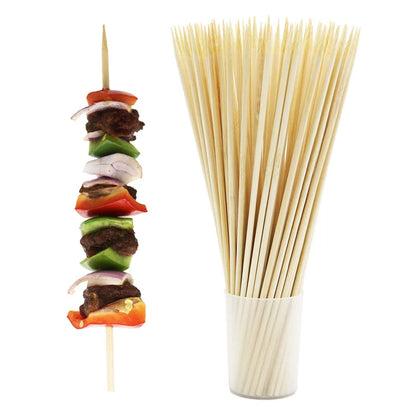 LMETJMA 90 Pcs 25cm Natural Bamboo BBQ Skewers Bamboo Sticks BBQ Kabob Skewers For Grilling Appetiser Barbecue JT47