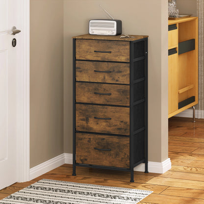 WOLTU Rustic Brown Dresser Storage Unit Chiffonier with 5 Fabric Drawers Wardrobe Living Room Cabinet