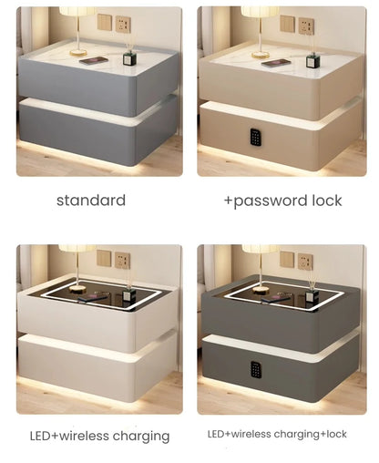 Modern Style Solid Wood Bedside Table with Wireless Charging Smart 2 Drawers Bedroom Nightstands with Lock 40cm