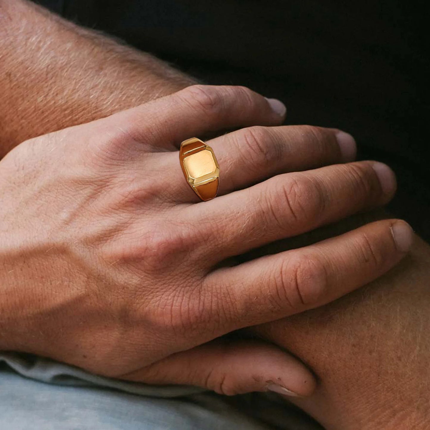 Square Signet Ring for Men Women,Gold Color Stainless Steel Ring Plain Band Ring,Statement Chunky Ring Band Thumb Ring