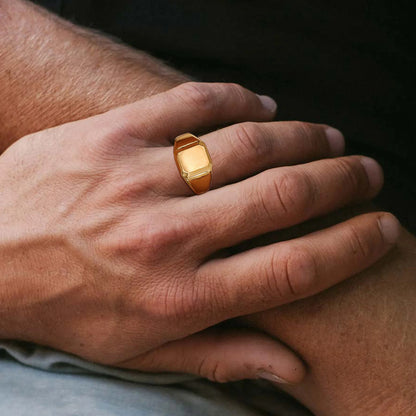 Square Signet Ring for Men Women,Gold Color Stainless Steel Ring Plain Band Ring,Statement Chunky Ring Band Thumb Ring
