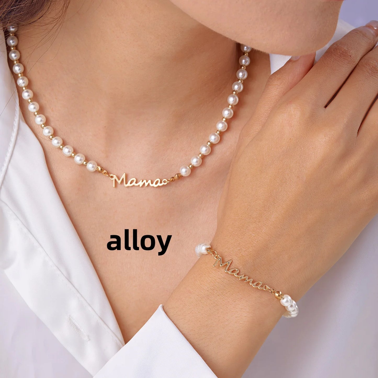 Imitation Pearl Letter Mama Pendant Bracelets Fashion Charms Stainless Steel Chains Bracelet for Women Jewelry Mother's Day Gift