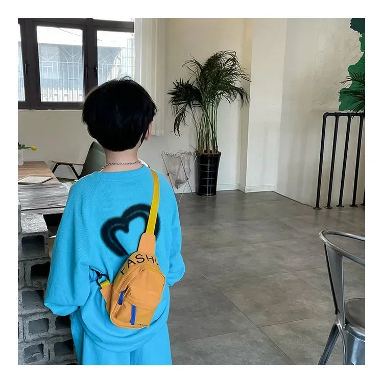 Cool kids bags for boys. Contrast color chest bag for little boys to go out Canvas messenger bag for coins