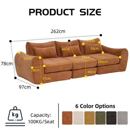 Orange Comfort Compressed Sofa,3 Seats No Assembly Required Sofa Bed,Black Chenille Free Combination For Living Room, Apartment