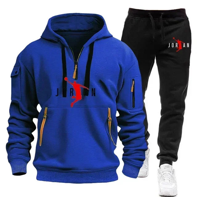 Men 2025 Autumn Winter Printed Blazer and Tracksuit Pants Set Casual Jogging Sportswear for Outdoor Activities and Street Fashio
