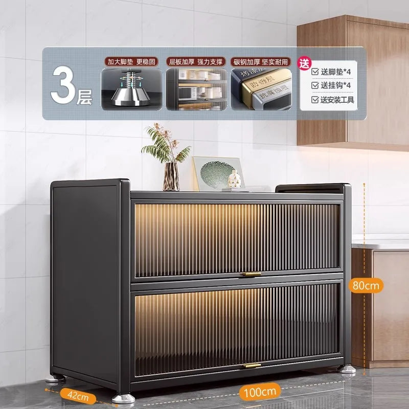 Sideboard Cabinet Locker Kitchen Shelf Floor Multi-Layer Home Living Room Microwave Oven with Door Storage Cabinet