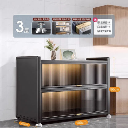 Sideboard Cabinet Locker Kitchen Shelf Floor Multi-Layer Home Living Room Microwave Oven with Door Storage Cabinet