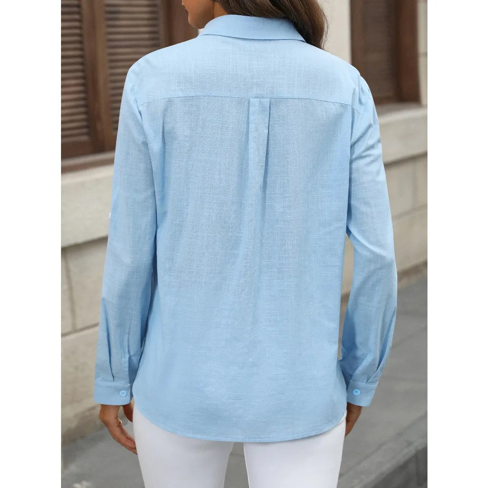 Solid Casual Loose Shirts For Women 2025 Autumn Vintage Women&