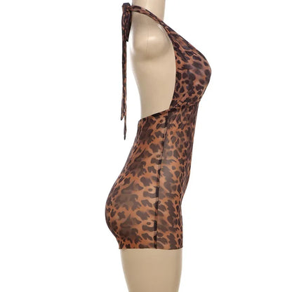 FAGADOER Sexy Mesh See Through Leopard Print Two Piece Sets Women Crop Top + Long Sleeve Coat + Shorts Outfits Female Clubwear