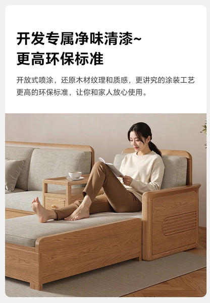 Nordic ash wood solid wood sofa combination fabric sofa modern simple large and small apartment living room