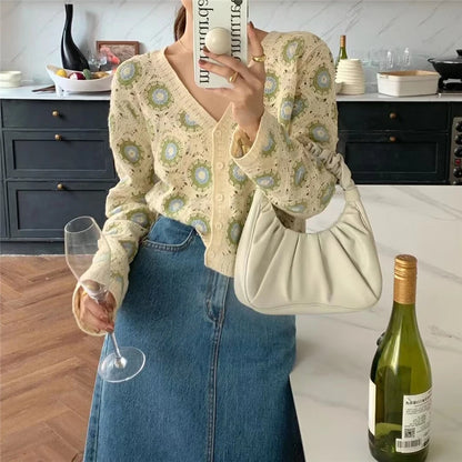 REALEFT Spring Summer Lace Crochet Women's Cardigan 2026 Single Breasted Bohemian Hollow Out Outwear Casual Korean Tops Female