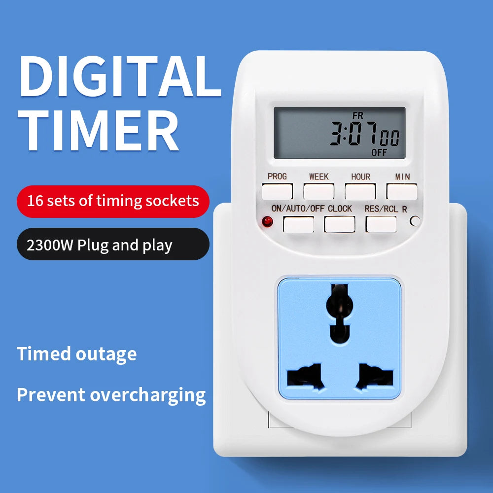 Digital Timer Switch  220V 7 Days Weekly Intelligent Electronic Programmable Timing Socket EU Plug Outlet Appliance Time Control